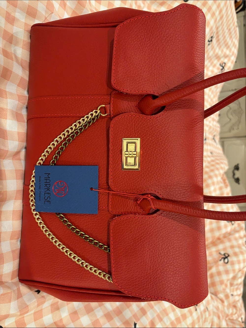 Markese red bag with gold chain